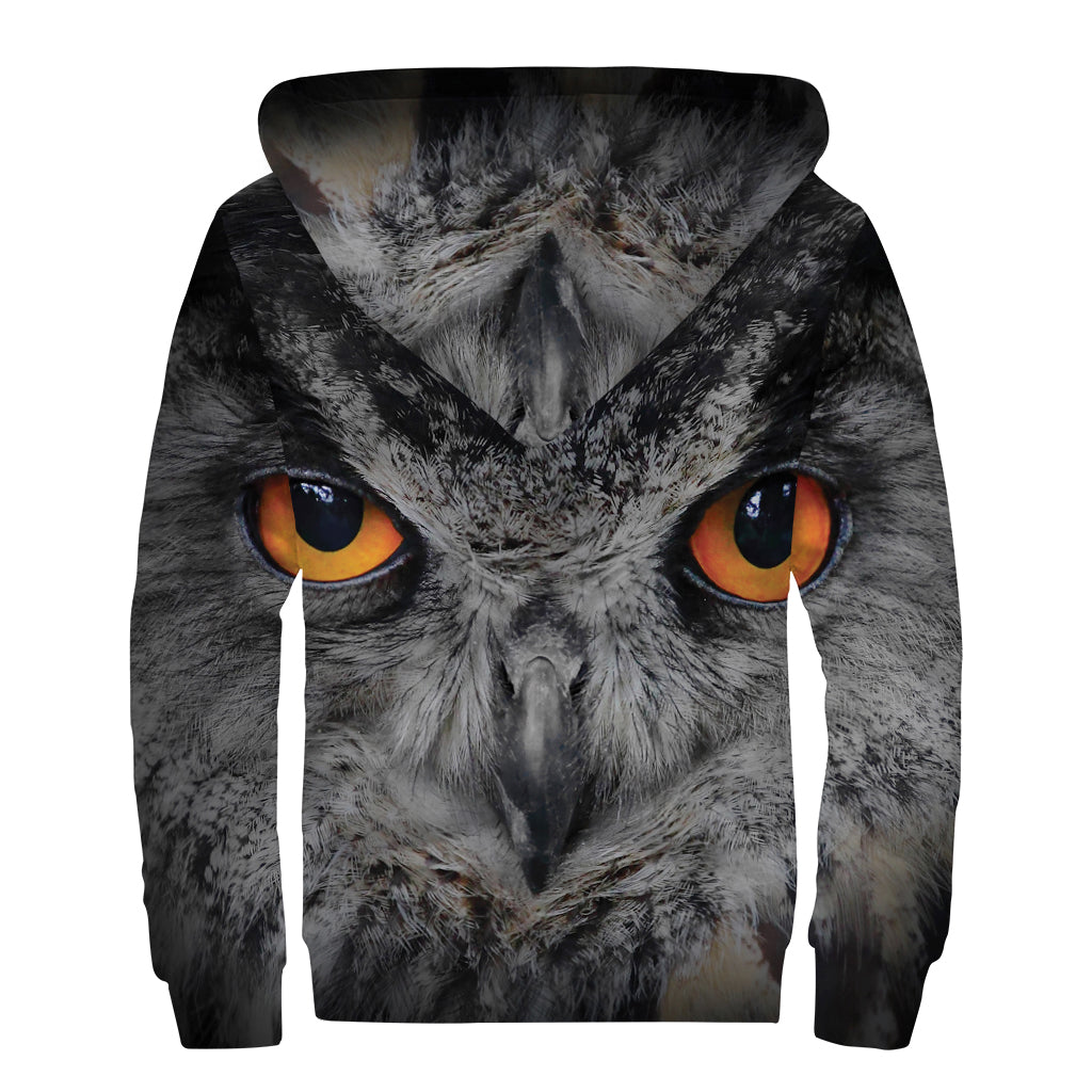 Owl Eyes Print Sherpa Lined Zip Up Hoodie