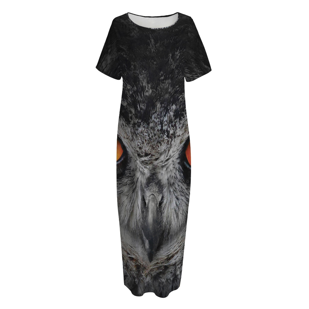 Owl Eyes Print Short Sleeve Long Nightdress