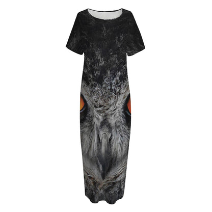 Owl Eyes Print Short Sleeve Long Nightdress