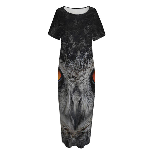 Owl Eyes Print Short Sleeve Long Nightdress