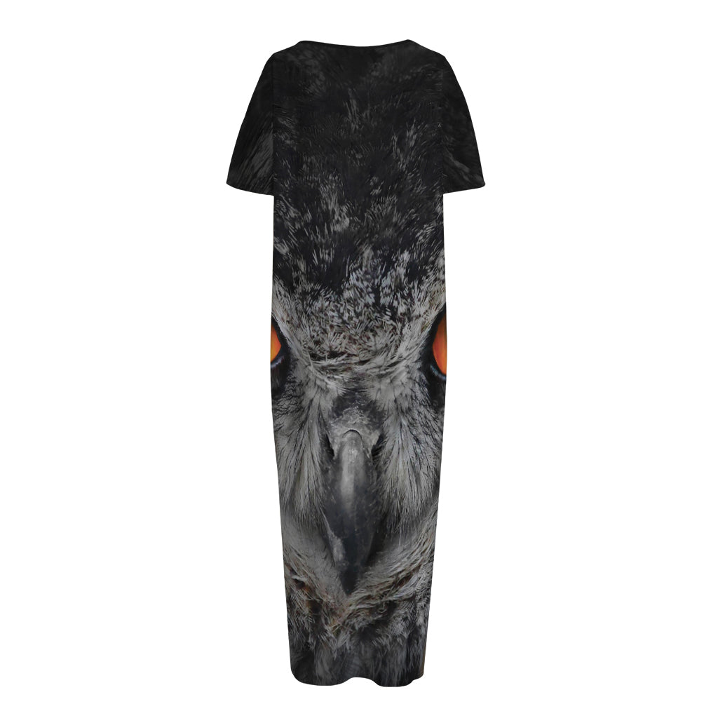 Owl Eyes Print Short Sleeve Long Nightdress