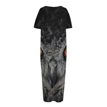 Owl Eyes Print Short Sleeve Long Nightdress
