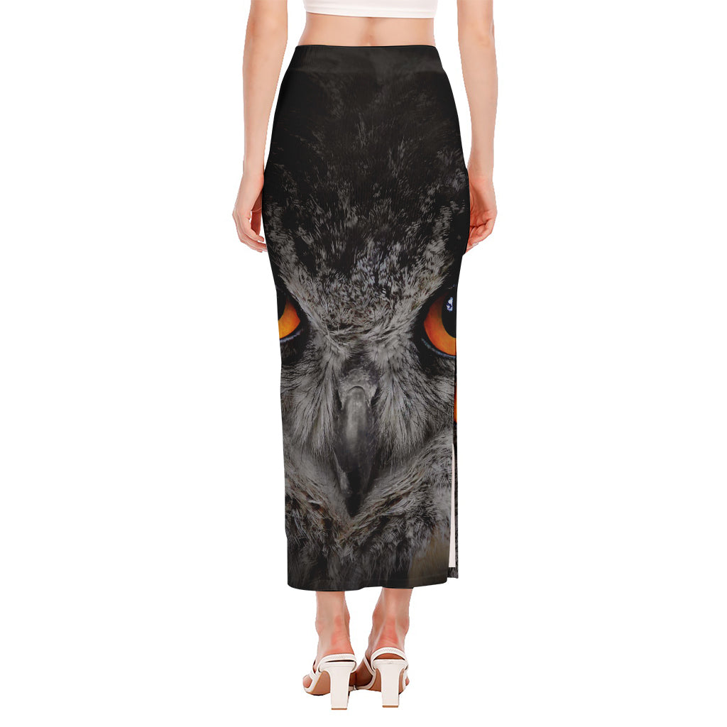 Owl Eyes Print Side Slit Maxi Skirt