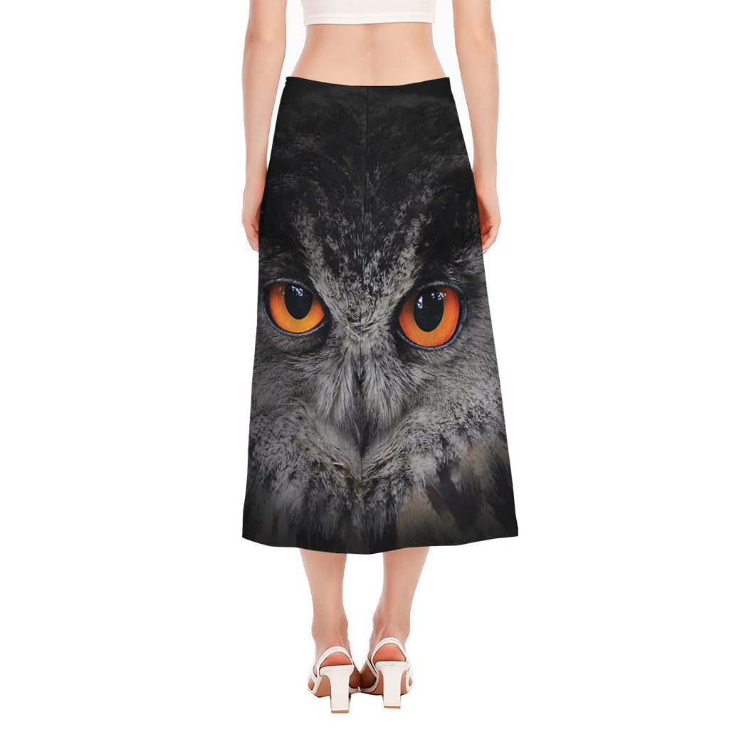 Owl Eyes Print Side Slit Midi Skirt