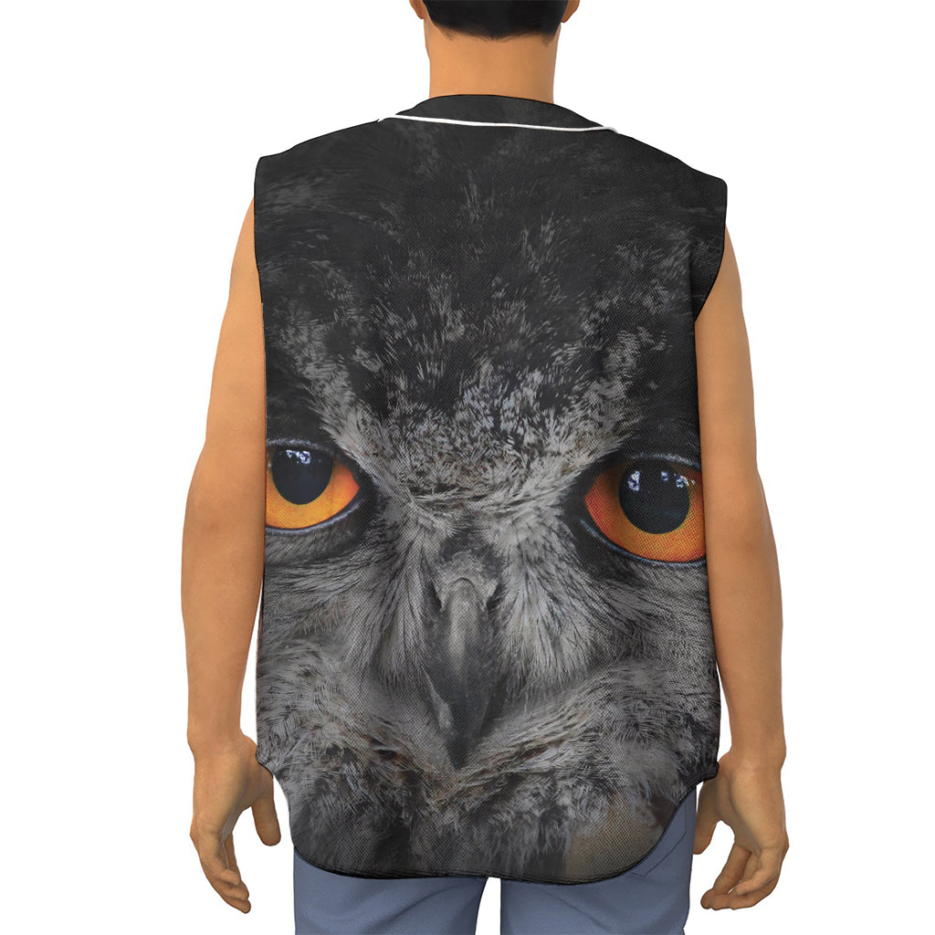 Owl Eyes Print Sleeveless Baseball Jersey
