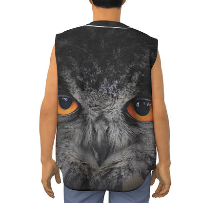 Owl Eyes Print Sleeveless Baseball Jersey