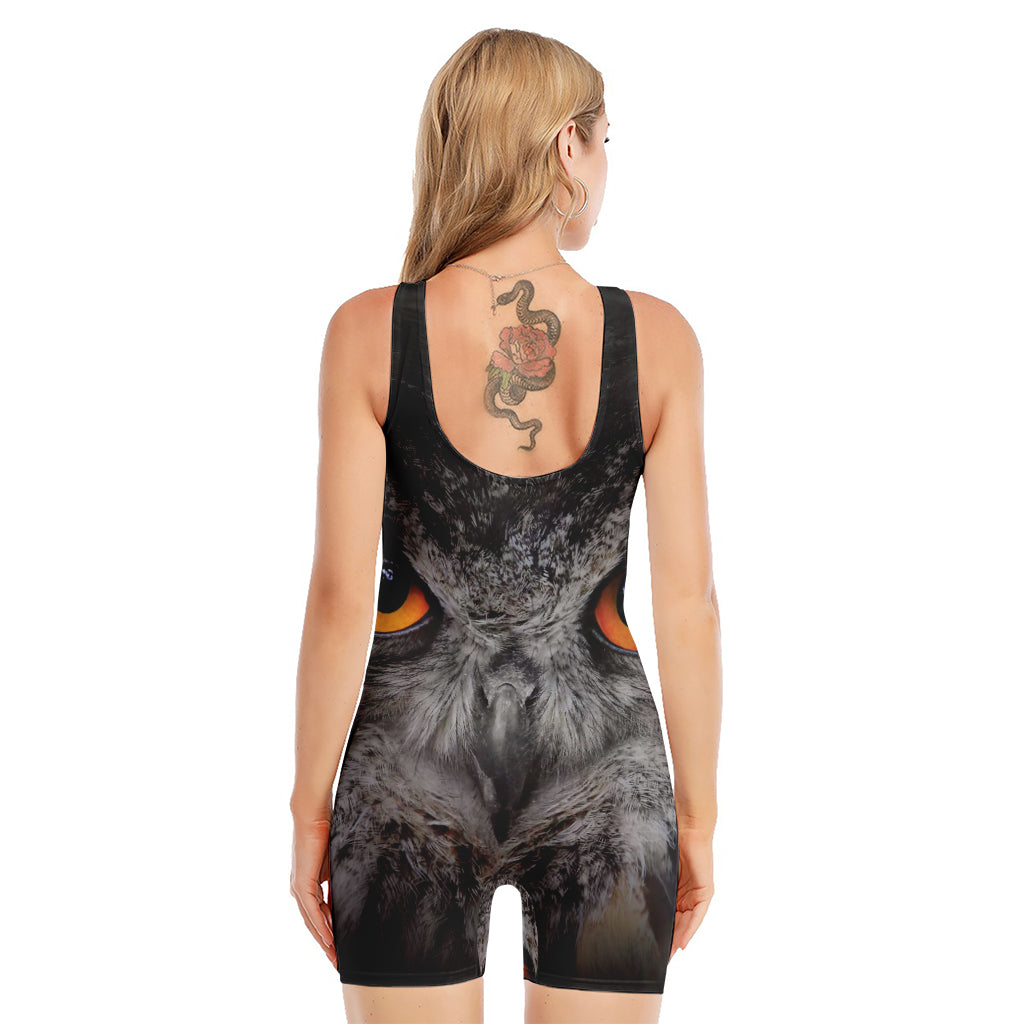 Owl Eyes Print Sleeveless One Piece Swimsuit