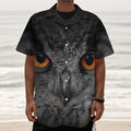 Owl Eyes Print Textured Short Sleeve Shirt