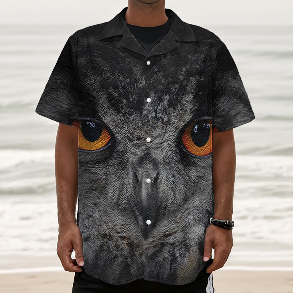 Owl Eyes Print Textured Short Sleeve Shirt
