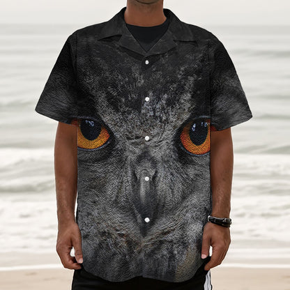 Owl Eyes Print Textured Short Sleeve Shirt