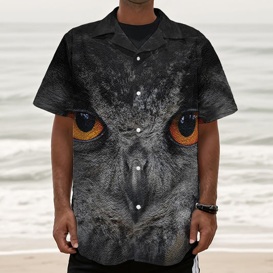 Owl Eyes Print Textured Short Sleeve Shirt