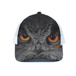 Owl Eyes Print White Mesh Trucker Cap