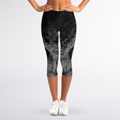 Owl Eyes Print Women's Capri Leggings
