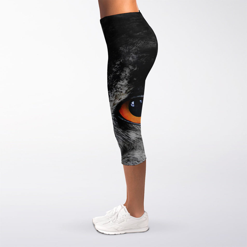 Owl Eyes Print Women's Capri Leggings