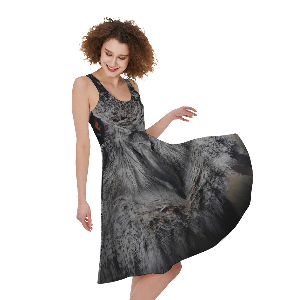 Owl Eyes Print Women's Sleeveless Dress