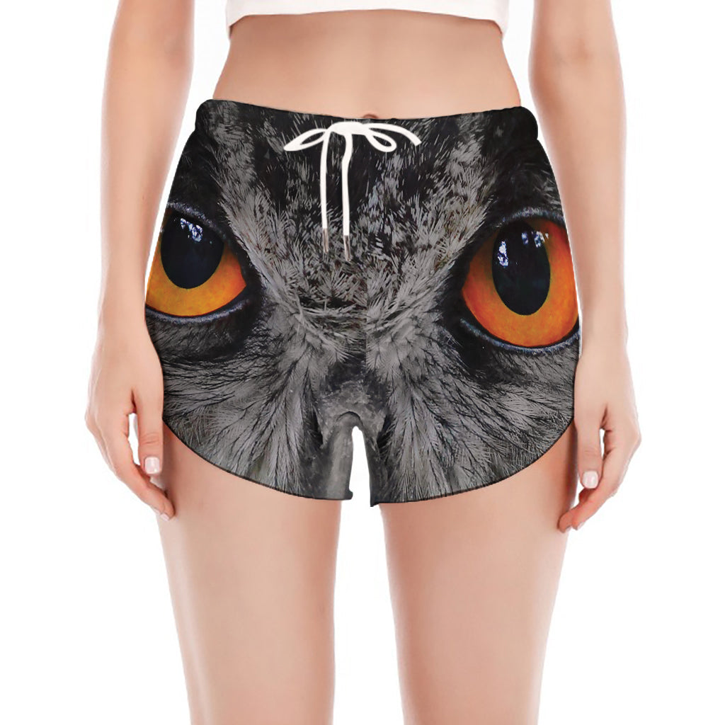 Owl Eyes Print Women's Split Running Shorts