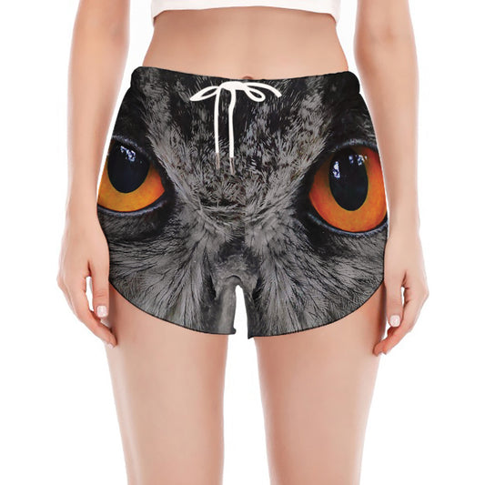 Owl Eyes Print Women's Split Running Shorts