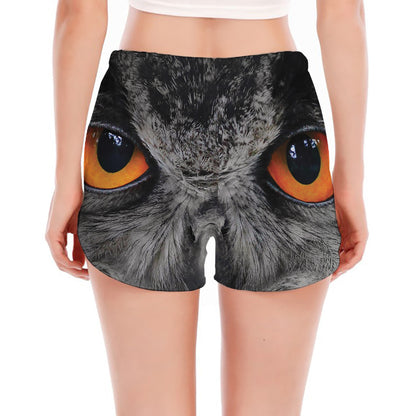 Owl Eyes Print Women's Split Running Shorts