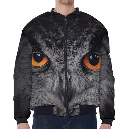 Owl Eyes Print Zip Sleeve Bomber Jacket