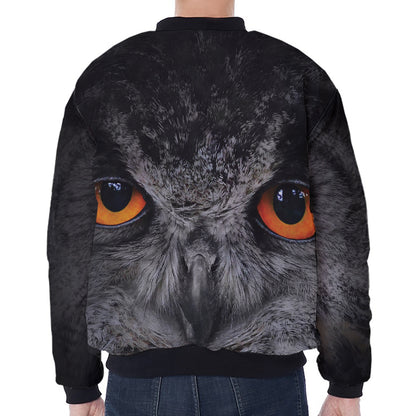 Owl Eyes Print Zip Sleeve Bomber Jacket