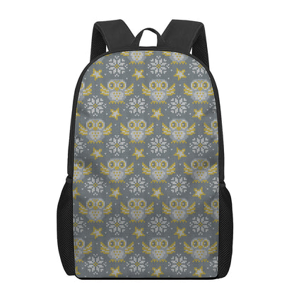 Owl Knitted Pattern Print 17 Inch Backpack