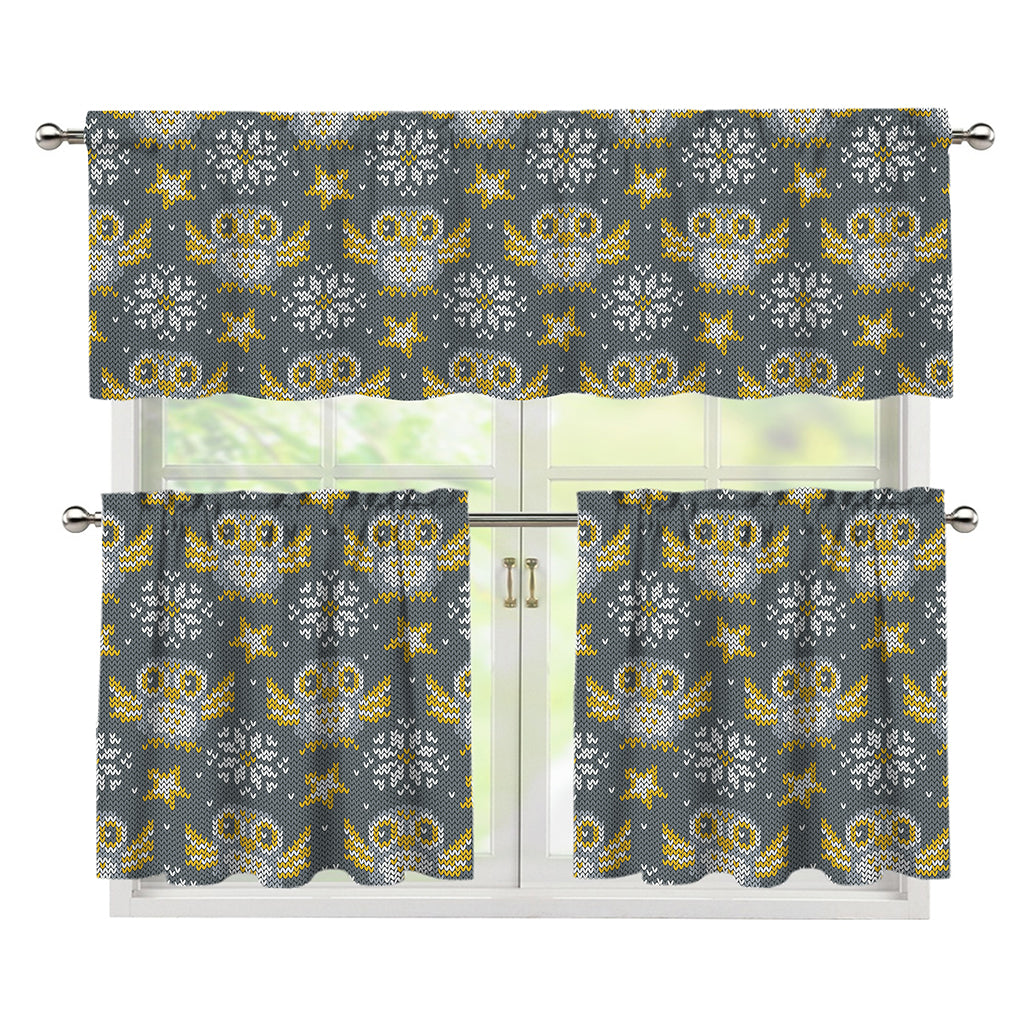 Owl Knitted Pattern Print 3 Piece Kitchen Curtains