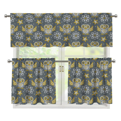Owl Knitted Pattern Print 3 Piece Kitchen Curtains
