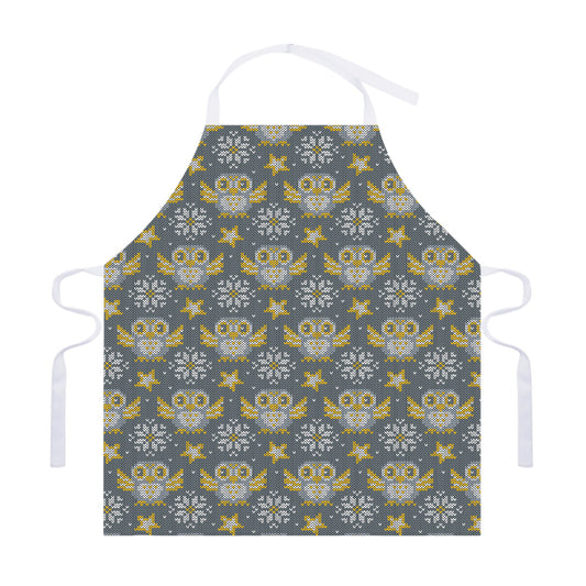 Owl Knitted Pattern Print Adjustable Apron