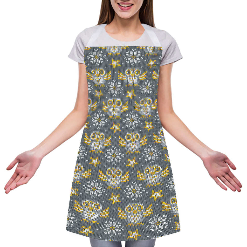 Owl Knitted Pattern Print Adjustable Apron