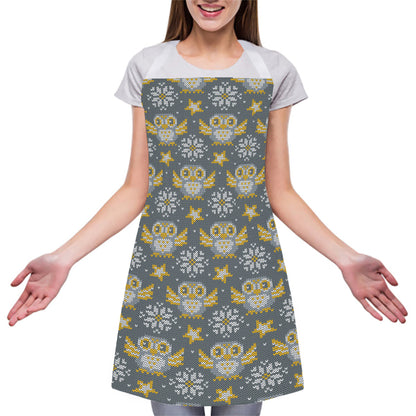 Owl Knitted Pattern Print Adjustable Apron