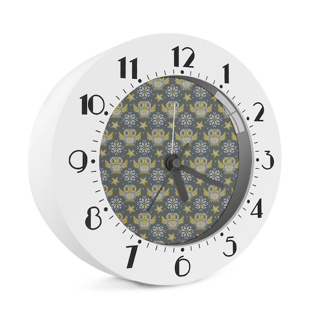 Owl Knitted Pattern Print Alarm Clock