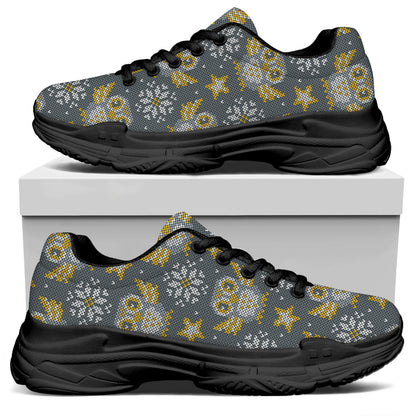 Owl Knitted Pattern Print Black Chunky Shoes