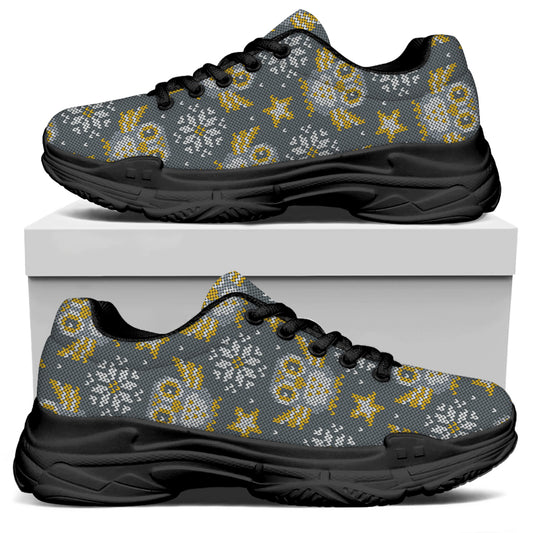 Owl Knitted Pattern Print Black Chunky Shoes