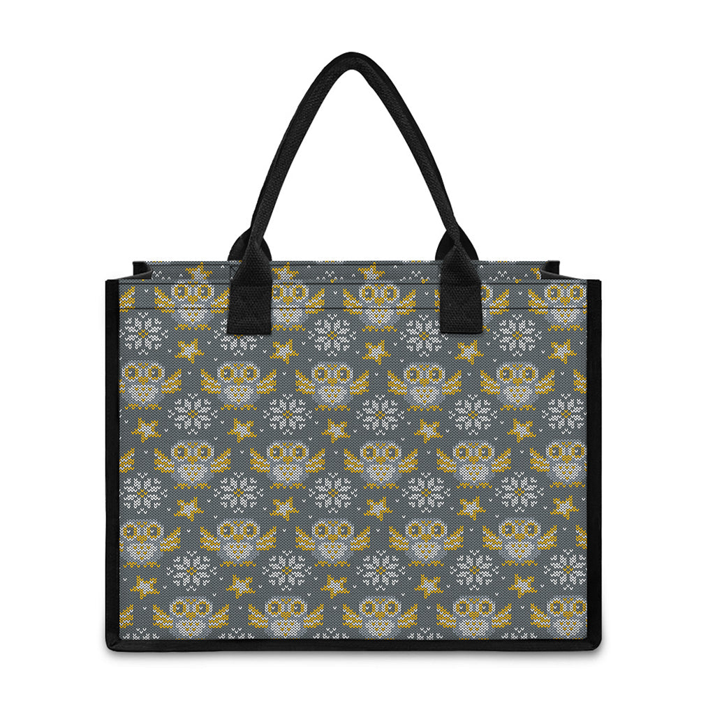 Owl Knitted Pattern Print Canvas Tote Bag