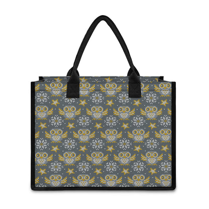 Owl Knitted Pattern Print Canvas Tote Bag