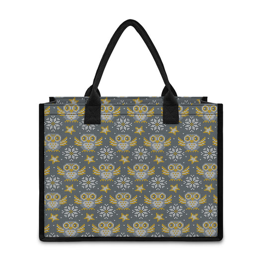 Owl Knitted Pattern Print Canvas Tote Bag