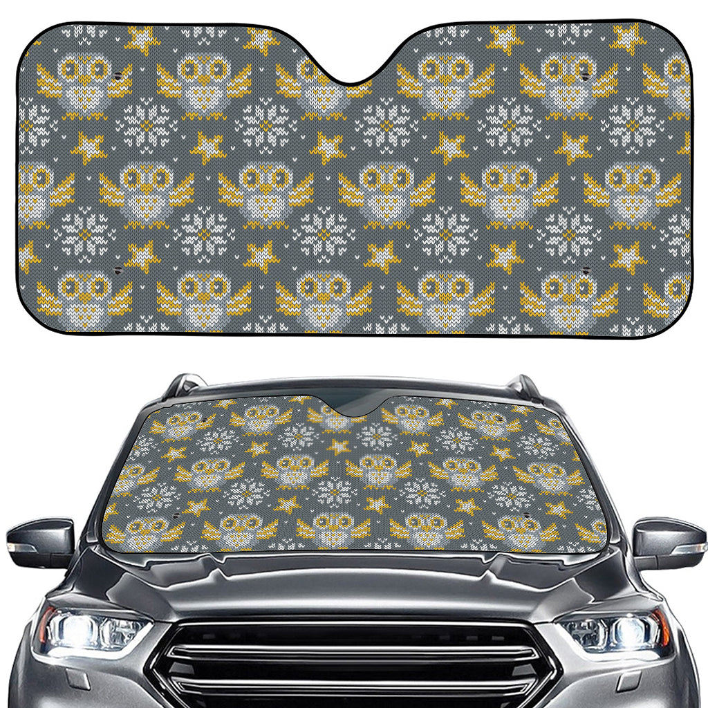Owl Knitted Pattern Print Car Windshield Sun Shade