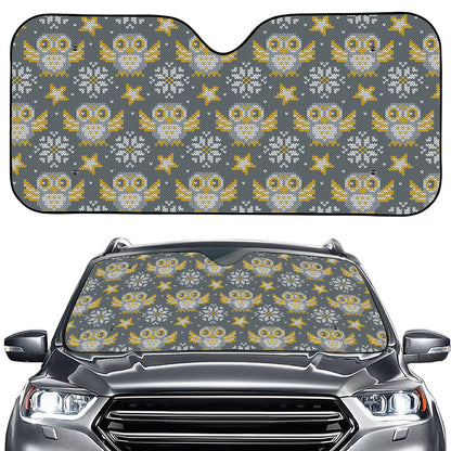 Owl Knitted Pattern Print Car Windshield Sun Shade