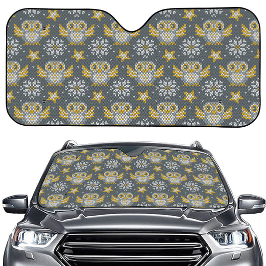 Owl Knitted Pattern Print Car Windshield Sun Shade