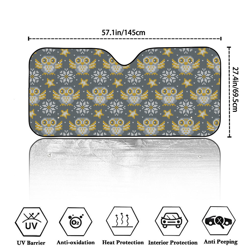 Owl Knitted Pattern Print Car Windshield Sun Shade