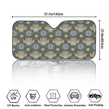 Owl Knitted Pattern Print Car Windshield Sun Shade