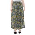 Owl Knitted Pattern Print Chiffon Maxi Skirt