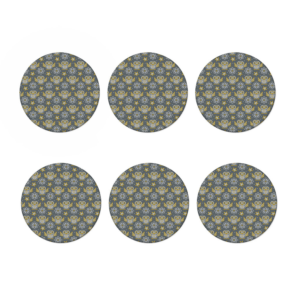 Owl Knitted Pattern Print Coaster Set