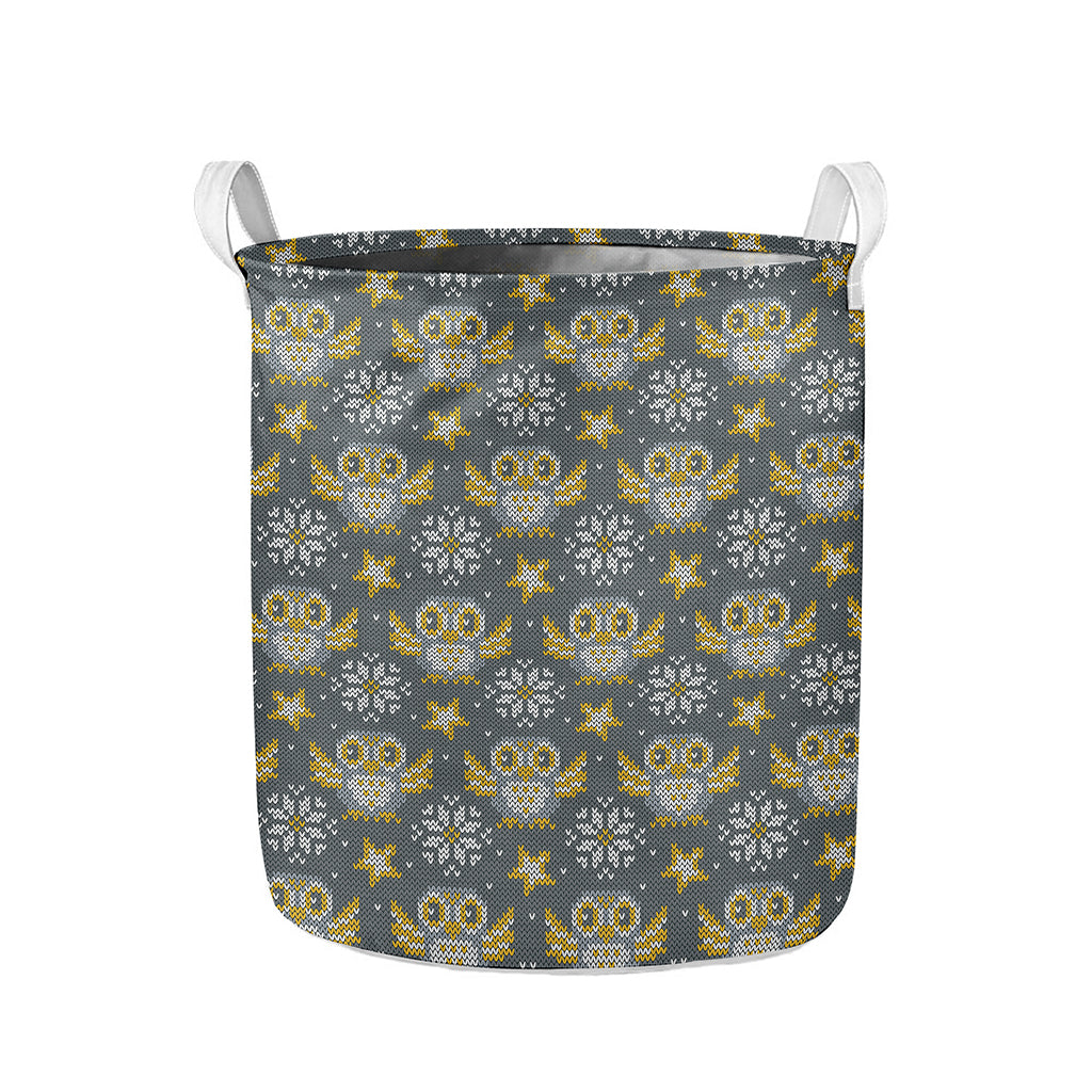 Owl Knitted Pattern Print Collapsible Laundry Basket