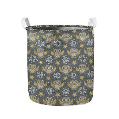 Owl Knitted Pattern Print Collapsible Laundry Basket