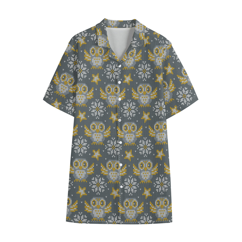 Owl Knitted Pattern Print Cotton Hawaiian Shirt