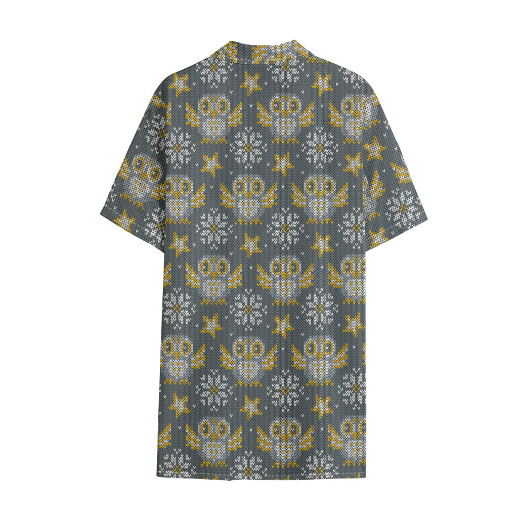 Owl Knitted Pattern Print Cotton Hawaiian Shirt