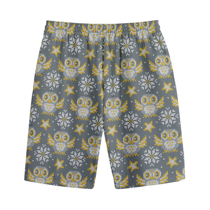 Owl Knitted Pattern Print Cotton Shorts