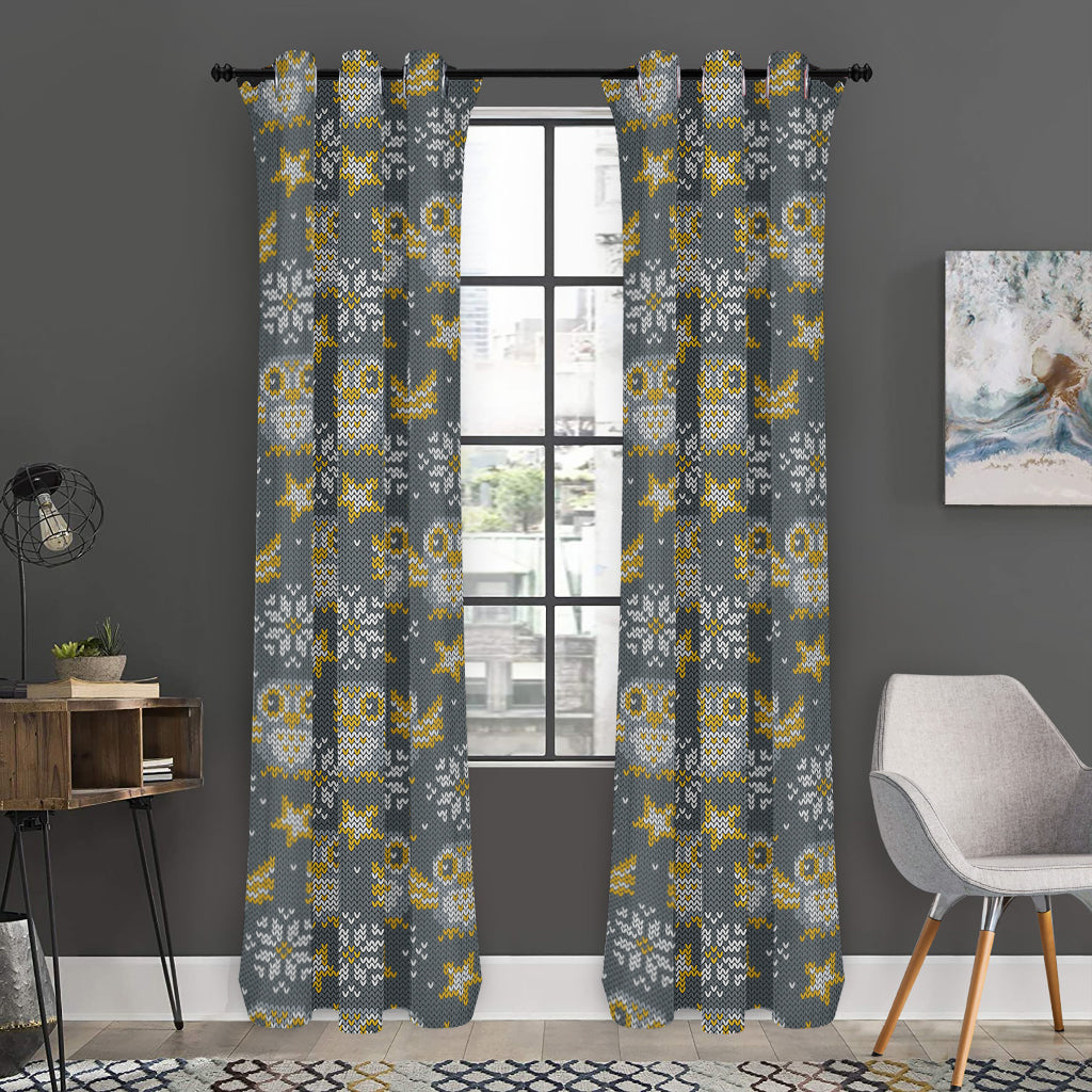 Owl Knitted Pattern Print Curtain