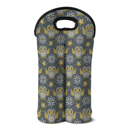 Owl Knitted Pattern Print Double Neoprene Wine Tote